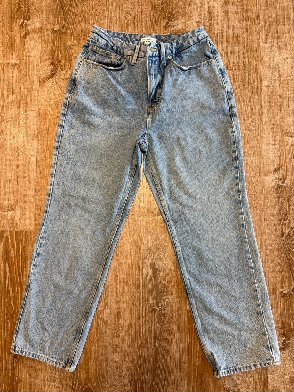 Good American Size 6/28 Light Wash Straight Leg High Rise Jeans
